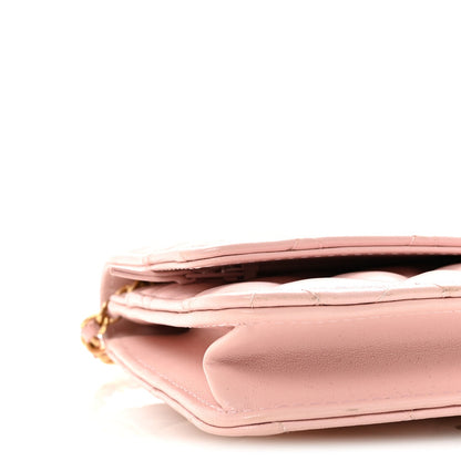 Lambskin Quilted CC Pearl Crush Wallet on Chain WOC Light Pink