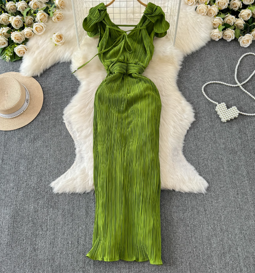 Banquet high-end dress light luxury niche pleated three-dimensional ruffled slim temperament dress R0349