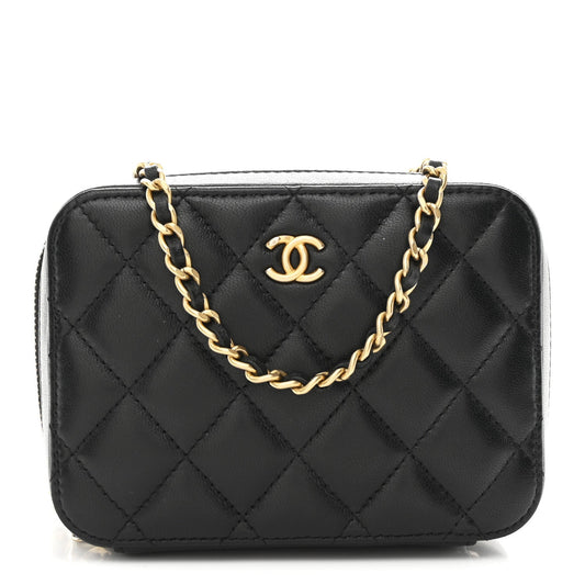 Lambskin Quilted CC Pearl Crush Camera Case Black