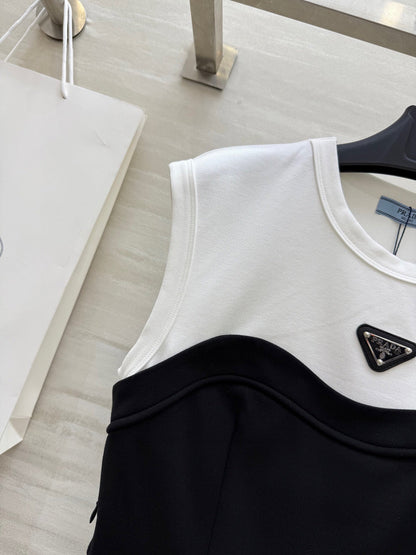 Prada 25 Tube Dress Black mix White Cotton