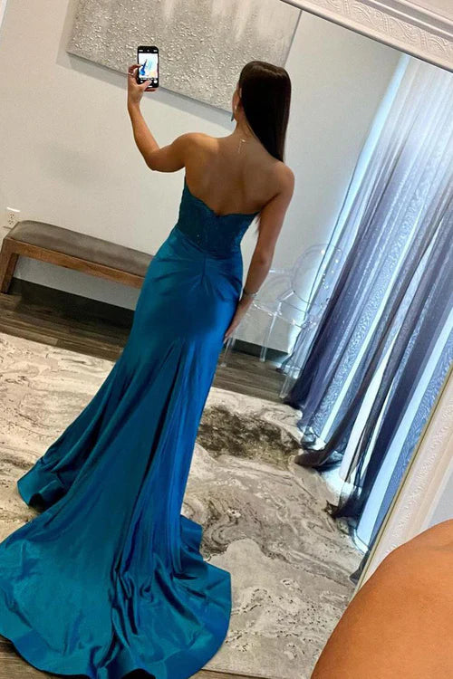 omberprom Royal Blue Evening Dress Strapless Mermaid Long Prom Dresses