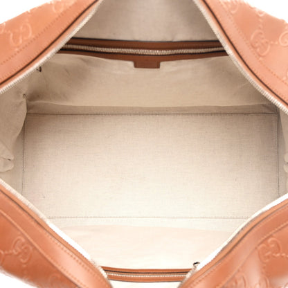 Calfskin GG Tennis Embossed Large Duffle Bag Brown