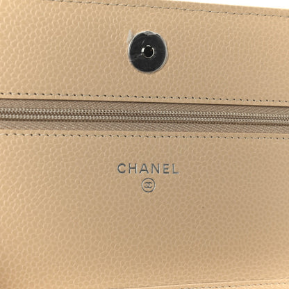 Caviar Quilted Wallet on Chain WOC Beige