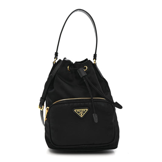 Saffiano Tessuto Nylon Mini Bucket Crossbody Bag Black