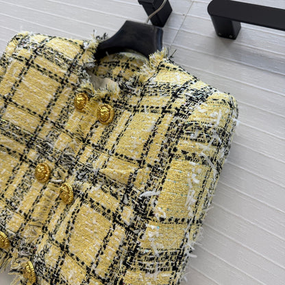Balmain 26s Plaid Tweed Jacket Yellow Black Tweed 346061