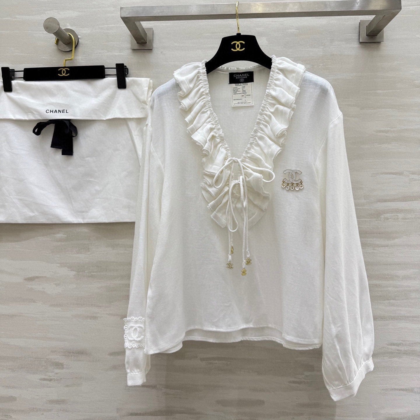 CC Pleated Shirt White Cotton Linen 343303