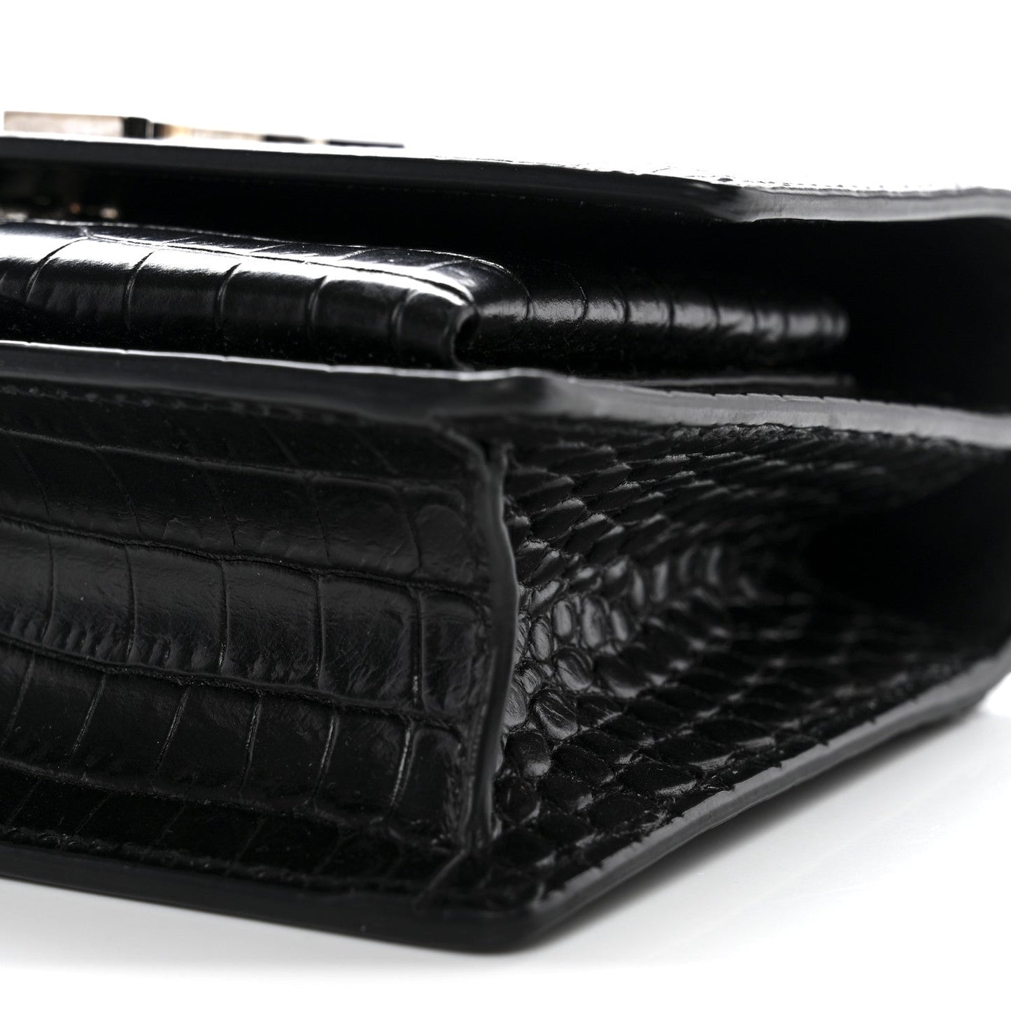 Calfskin Crocodile Embossed Monogram Sunset Chain Wallet Black