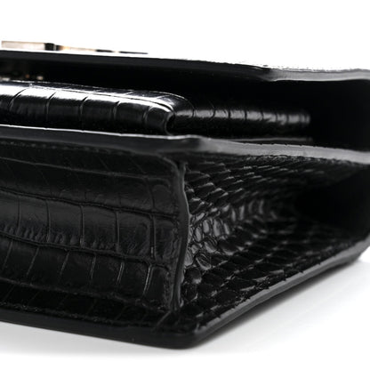 Calfskin Crocodile Embossed Monogram Sunset Chain Wallet Black