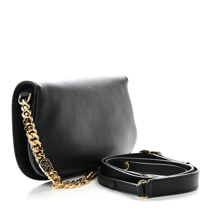 Roxy Calfskin Blondie Chain Shoulder Flap Bag Black