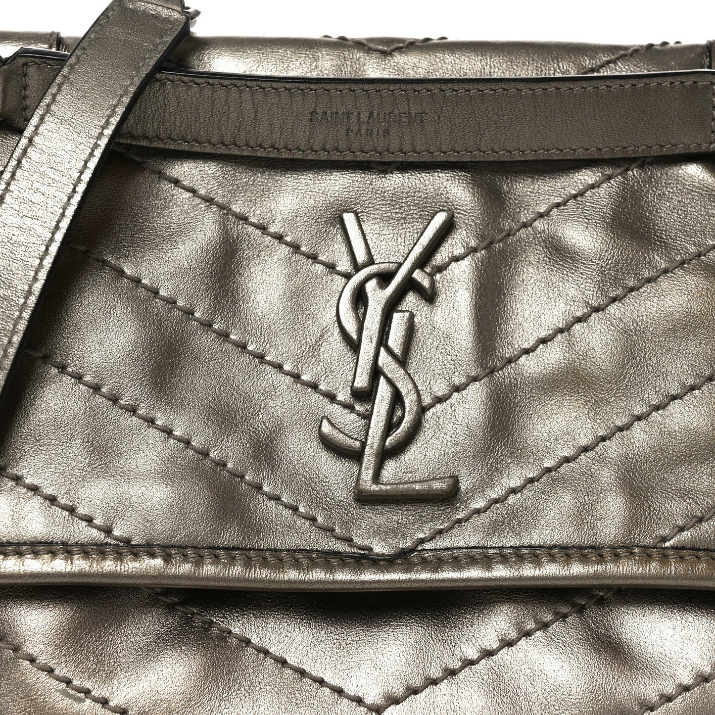 Crinkled Calfskin Matelasse Monogram Baby Niki Chain Satchel Platinum