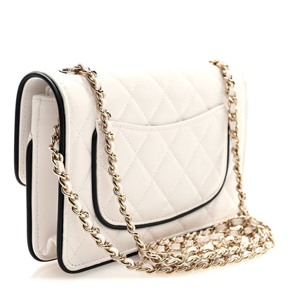 Lambskin Quilted Resin CC Mini Flap Bag White Black