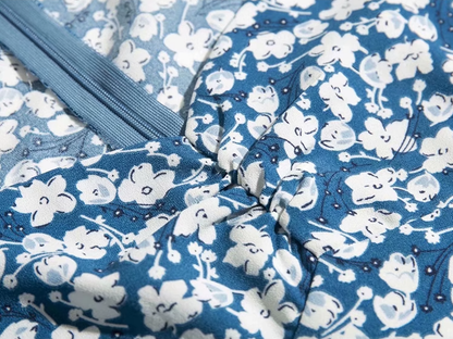 2025 Summer New French Square Neck Blue Temperament Floral Holiday Platycodon Dress R0940