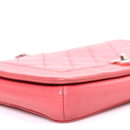 Crumpled Calfskin Quilted Bi Vintage Small Single Flap Pink