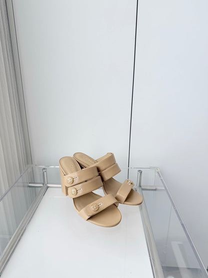 Chanel 26 Turnlock 85 Beige Sandal Mule in Lambskin 597394