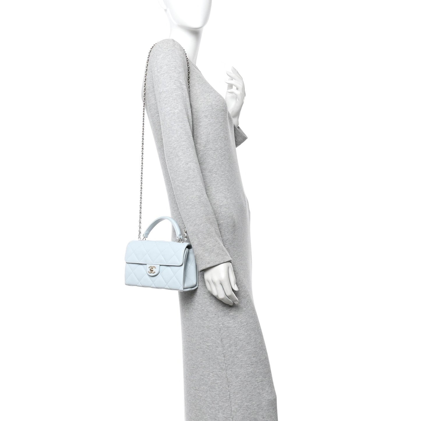 Caviar Quilted Mini Retro Twist Top Handle Flap Light Blue