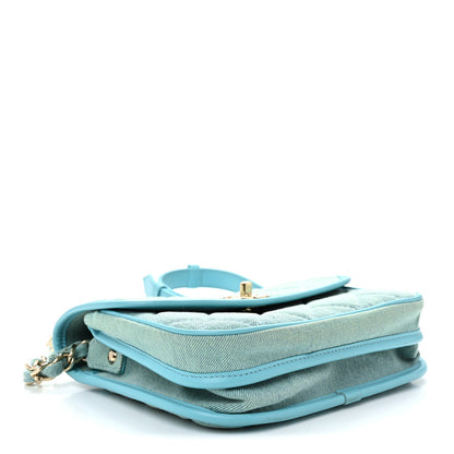 Denim Quilted Small Messenger Flap Neon Blue