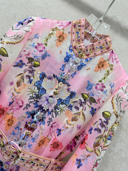 Zimmermann Button Front Frill Dress Palatial Pastels Cotton 347336
