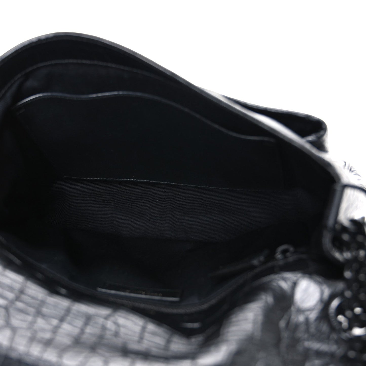 Crocodile Embossed Lambskin Monogram Medium Niki Chain Satchel Black