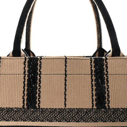 Canvas Embroidered Medium Bayadere Book Tote Black Beige