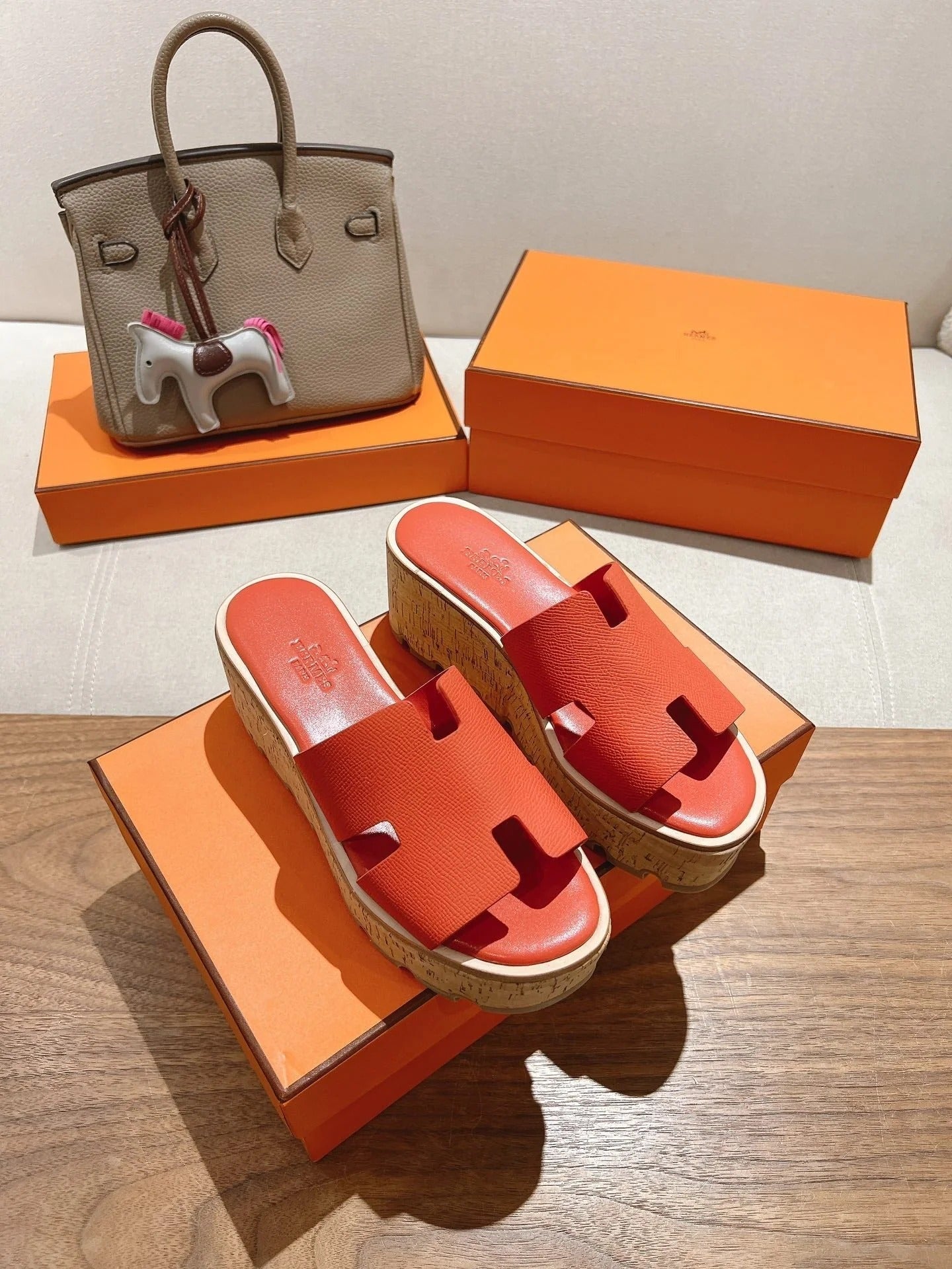 HM 25S HIGH WEDGE SANDALS IN DARK ORANGE LAMBSKIN STYLE 33