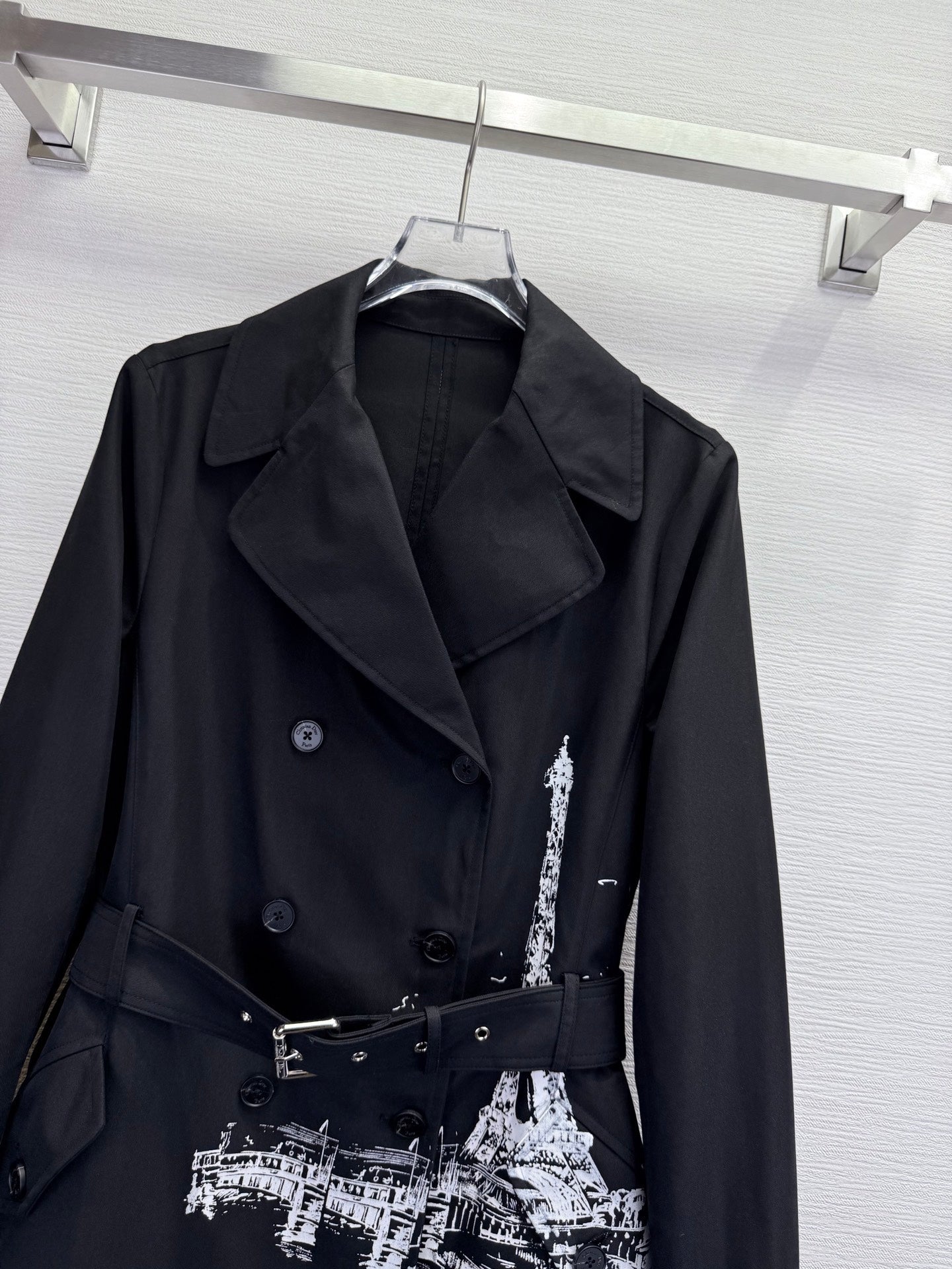 CD 25SS Eiffel Tower Long Trench Coat Black Cotton 306565