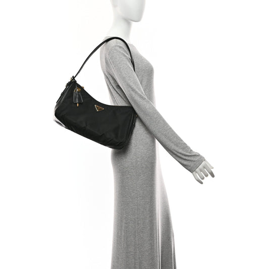 Re-Nylon Vitello Large Aimee Shoulder Bag Black