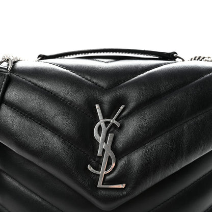 Calfskin Y Quilted Monogram Small Loulou Chain Satchel Black