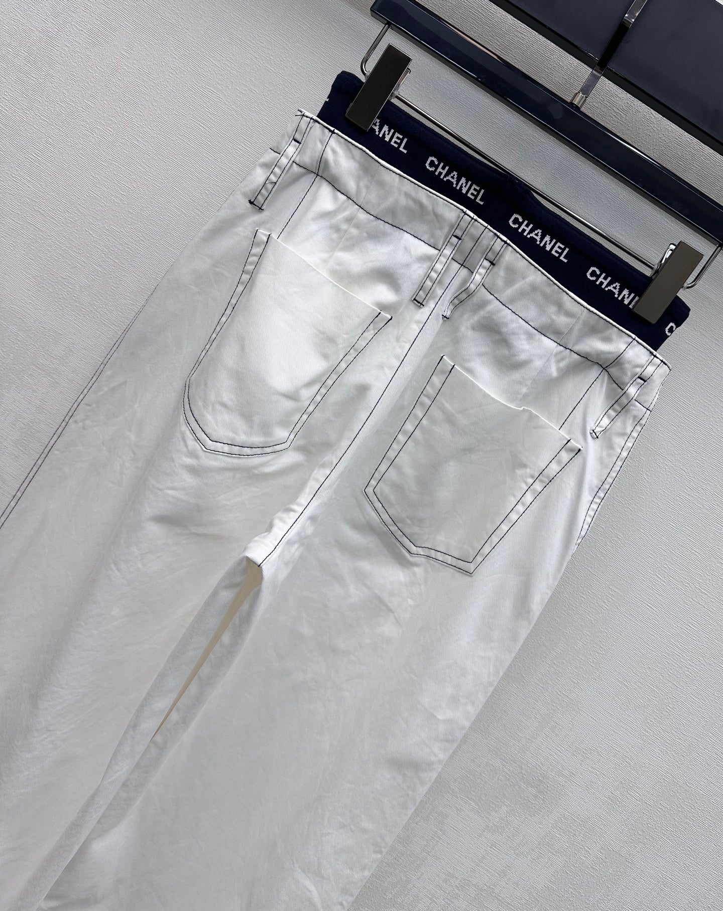 CC Drawstring Webbing Trousers White Cotton Tencel 350186