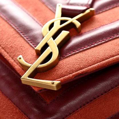 Calfskin Suede Matelasse Chevron Large Monogram College Bag Burgundy