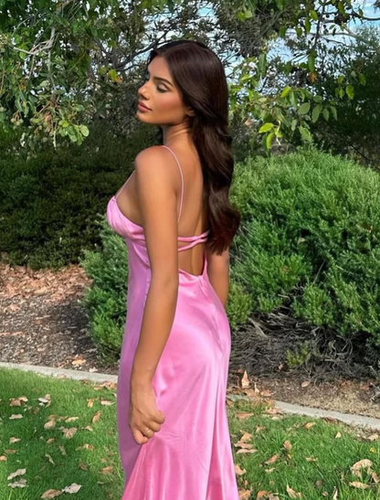 Backless Sapaghetti Straps Long Prom Gowns Prom Dresses