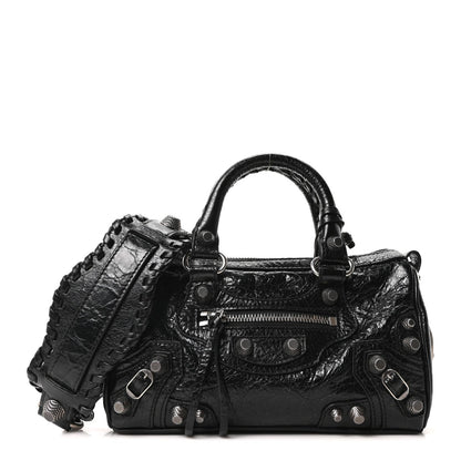 Agneau Arena Mini Le Cagole Duffle Crossbody Bag Black