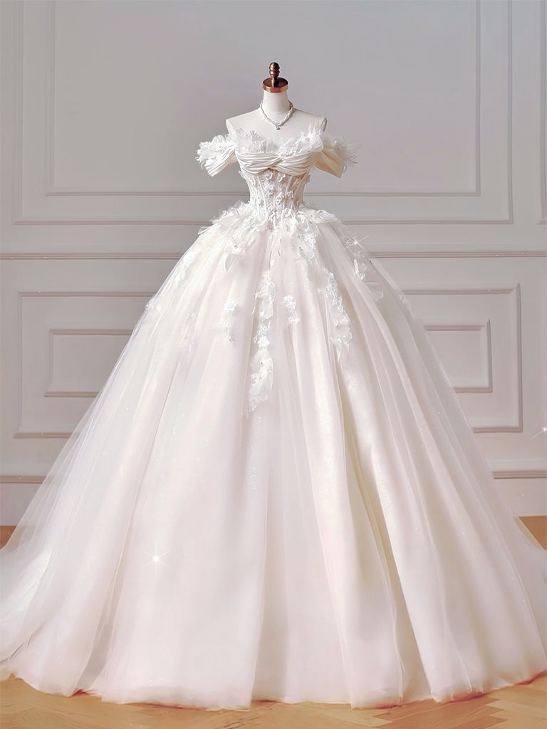 Ball-Gown/Princess Sweetheart Floor-Length Tulle Prom Dresses With Sequins Appliques Lace Beading