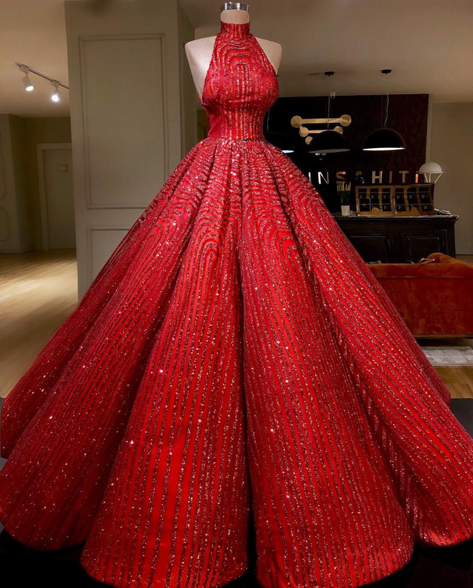 Ball Gowns Red Prom Dresse Sequins Shinning Long Prom Dresses Gown