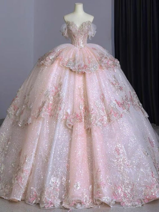 Ball Gowns Sweet 16 Dress Off The Shoulder Pink Sweet 16 Dresses