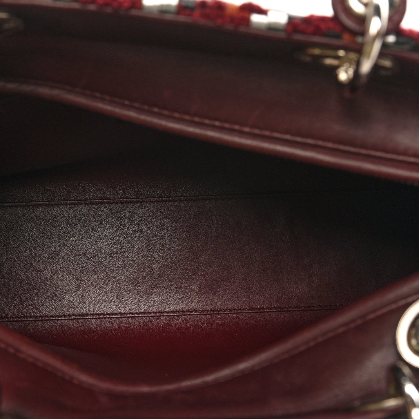 Lambskin Woven Tweed Large Lady Dior Red Multicolor
