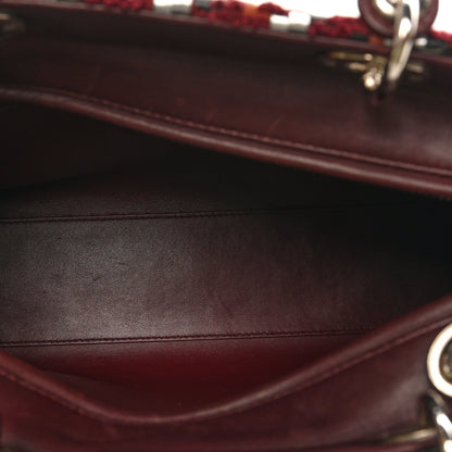 Lambskin Woven Tweed Large Lady Dior Red Multicolor