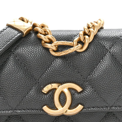 Caviar Quilted Bracelet On Chain Clutch Grey