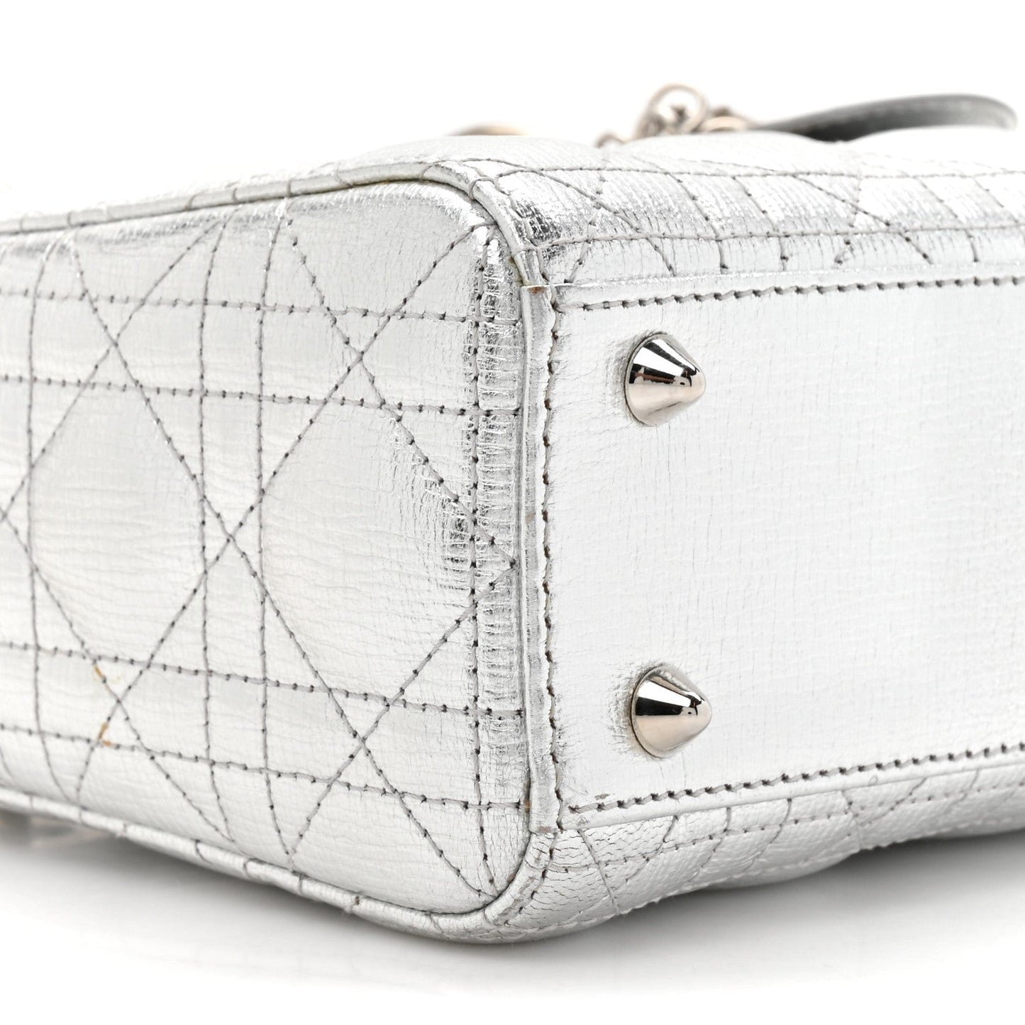 Metallic Grained Calfskin Cannage Small Lucky Badges My Lady Dior Silver