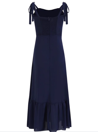 2025 Summer New Blue Beach Temperament Seaside Vacation Long Suspender Dress R0960