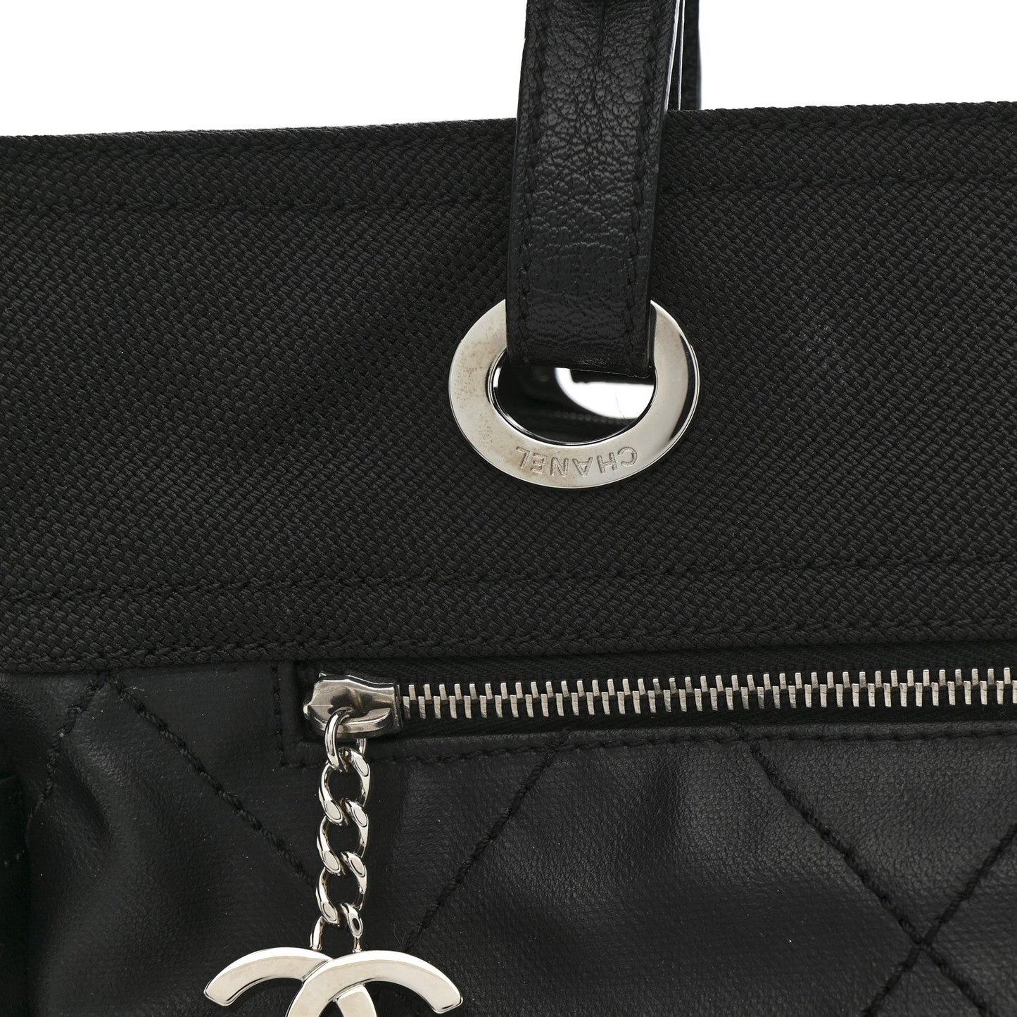 Coated Canvas Quilted Large Paris Biarritz Tote Black