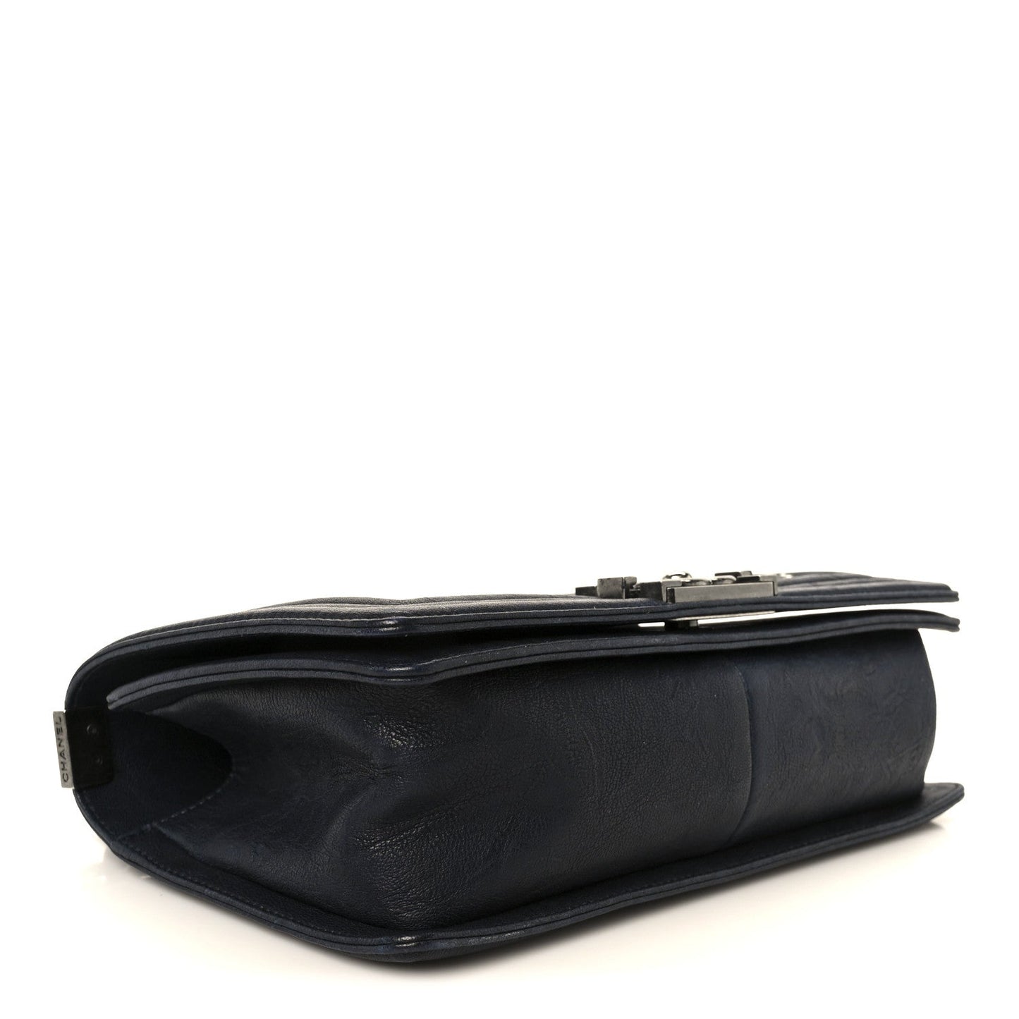 Crumpled Lambskin Medium Studded Boy Flap Navy