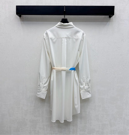 Celine Long Silk Scarf Shirt Dress White Cotton 351803