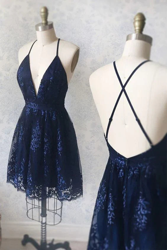 Vintage V-neck Applique Short A-Line Party Dress Cocktail Dress Homecoming Dress TP4452