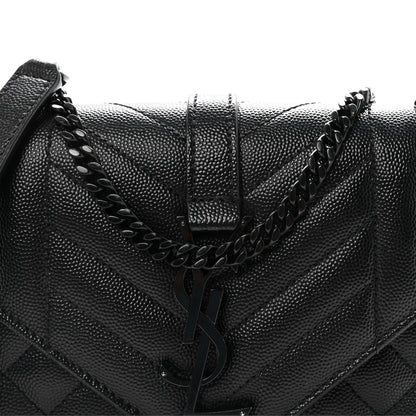 Grain De Poudre Textured Mixed Matelasse Triquilt Small Monogram Monochrome Satchel Black