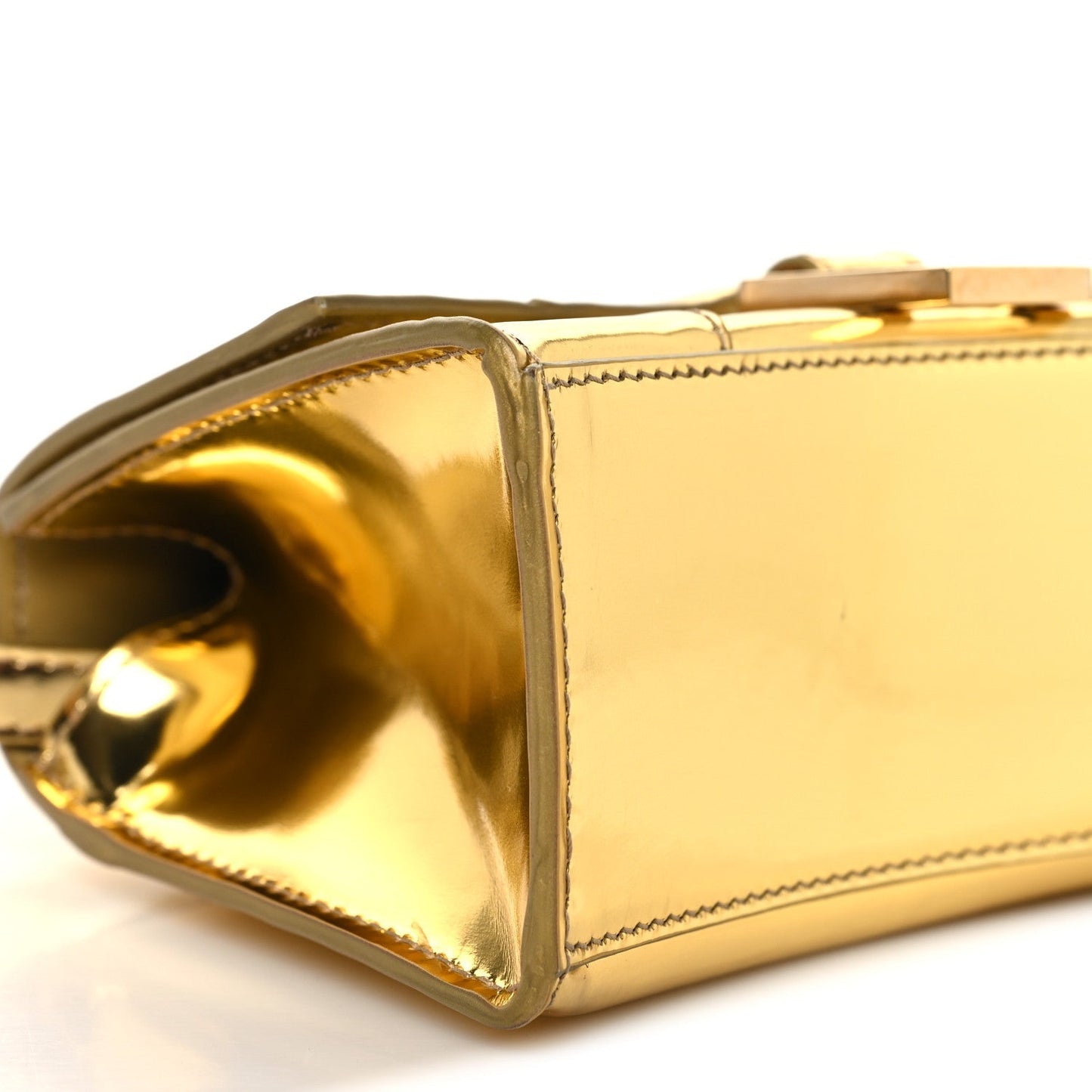 Mirror Calfskin Hourglass Top Handle Bag XS Gold