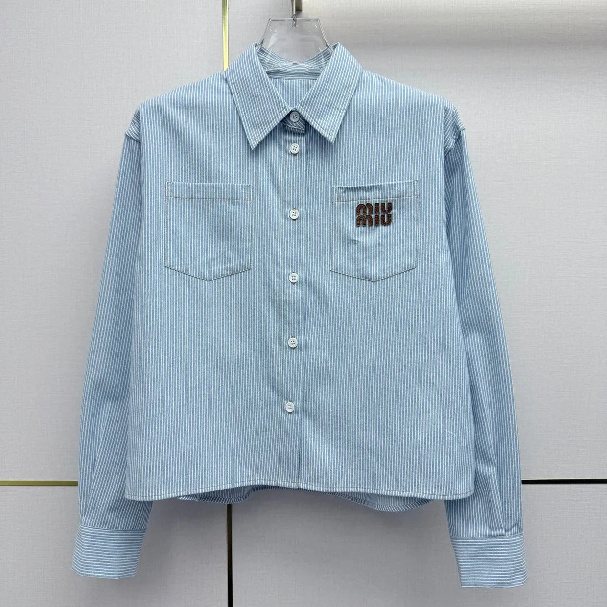 Miumiu 2026 Short-Sleeve Long-Sleeve Shirt Blue Cotton 351550