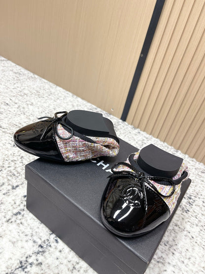 Chanel 26SS Ballet Flats Shoes Pink in Lambskin with Fabric 591394