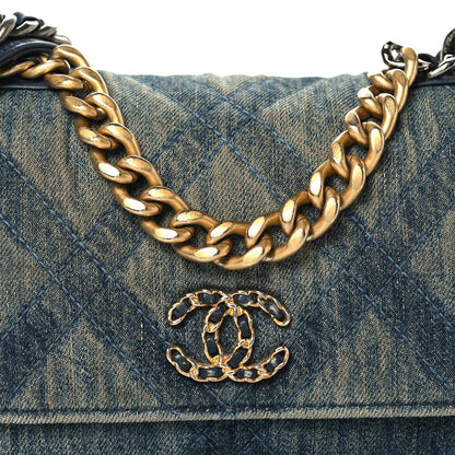 Denim Quilted Chanel 19 Wallet On Chain WOC Blue