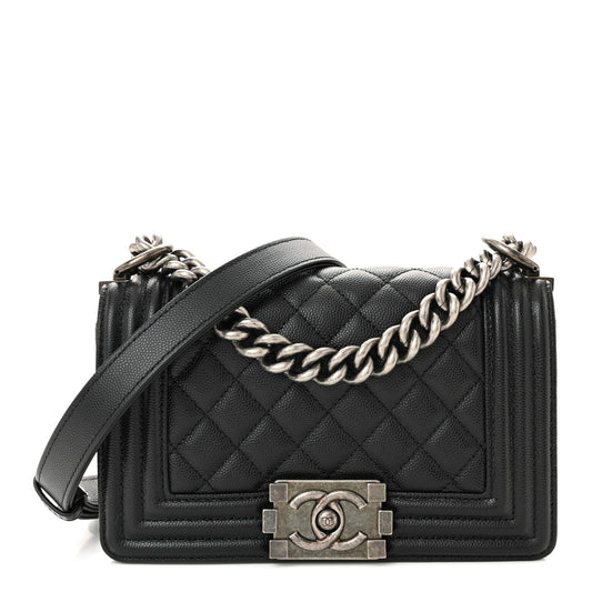 Caviar Quilted Small Boy Flap Black