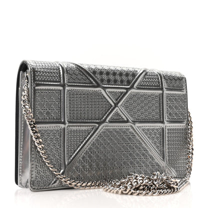 Metallic Patent Micro-Cannage Diorama Wallet on Chain Pouch Silver